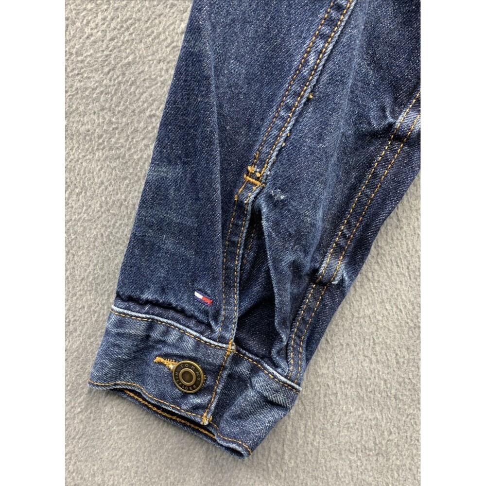 Tommy Hilfiger Denim Trucker Jacket Mens Distressed Blue Medium Wash Size Large - Picture 13 of 16